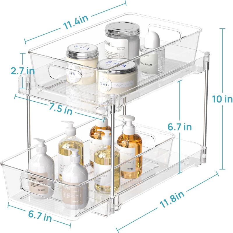 2 Tier Clear Under Sink Organizers Vanity Countertop Storage