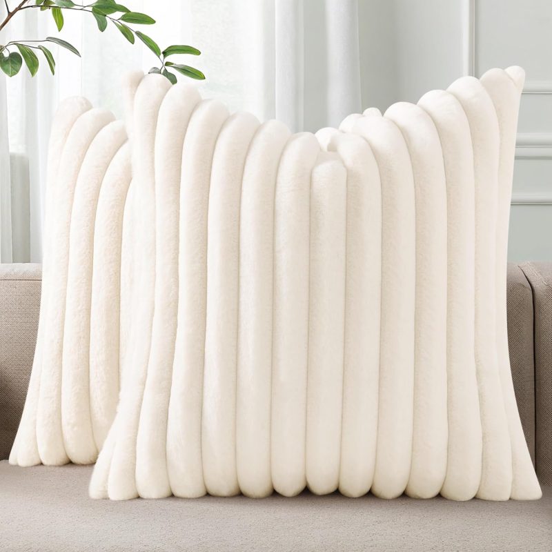 Set of 2, Luxury Soft Fluffy Striped Decorative Pillows