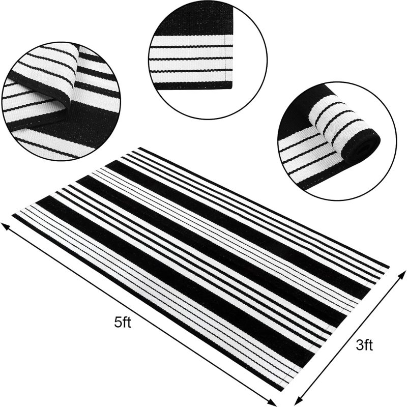 Black and White Outdoor Washable Rugs