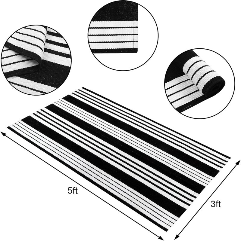 Black and White Outdoor Washable Rugs