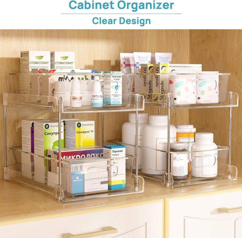 2 Tier Clear Under Sink Organizers Vanity Countertop Storage - Image 2