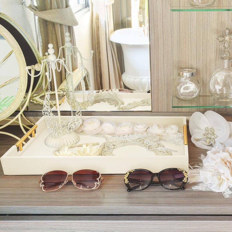 Wood Serving Tray with Gold Polished Metal Handles - Image 2